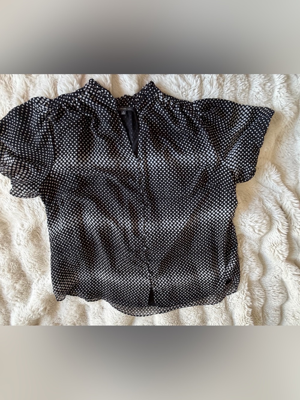 Adrianna Papell 1X Black White Polka Dot Ruffle Blouse Button Front